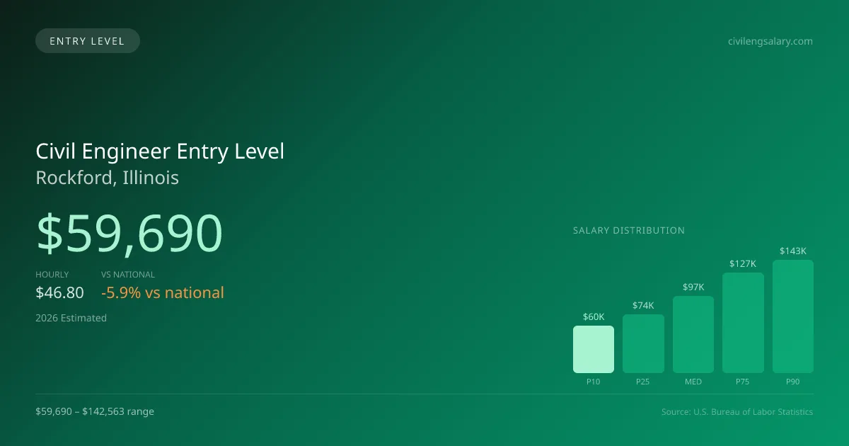 Civil Engineer Entry Level Salary in Rockford, IL — 2026 est., based on 2025 BLS