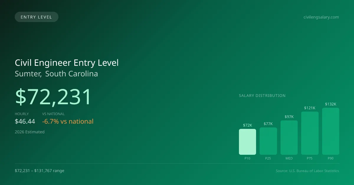 Civil Engineer Entry Level Salary in Sumter, SC — 2026 est., based on 2025 BLS