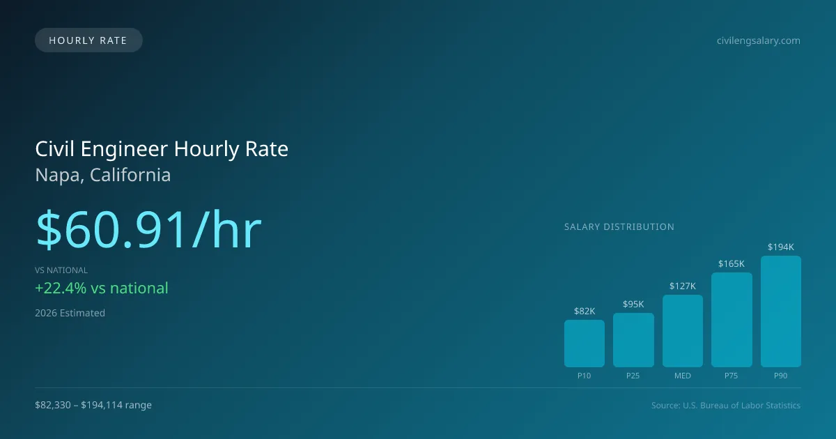 Civil Engineer Hourly Rate in Napa, CA — 2026 est., based on 2025 BLS