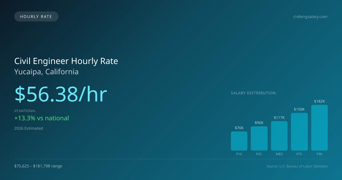 Civil Engineer Hourly Rate in Yucaipa, CA — 2026 est., based on 2025 BLS