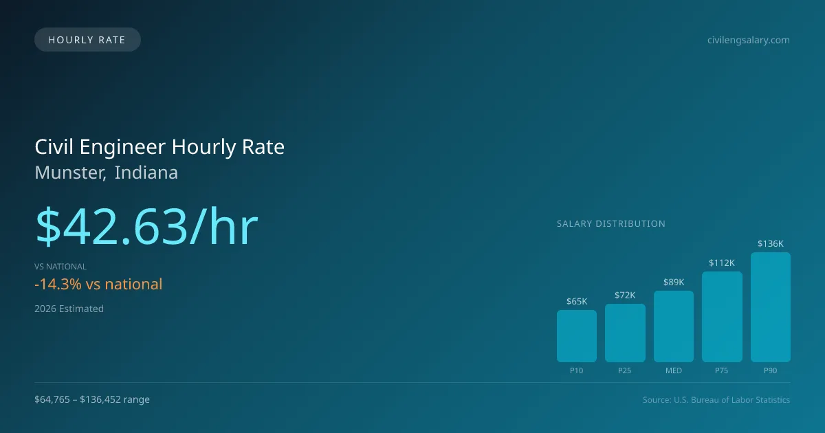 Civil Engineer Hourly Rate in Munster, IN — 2026 est., based on 2025 BLS