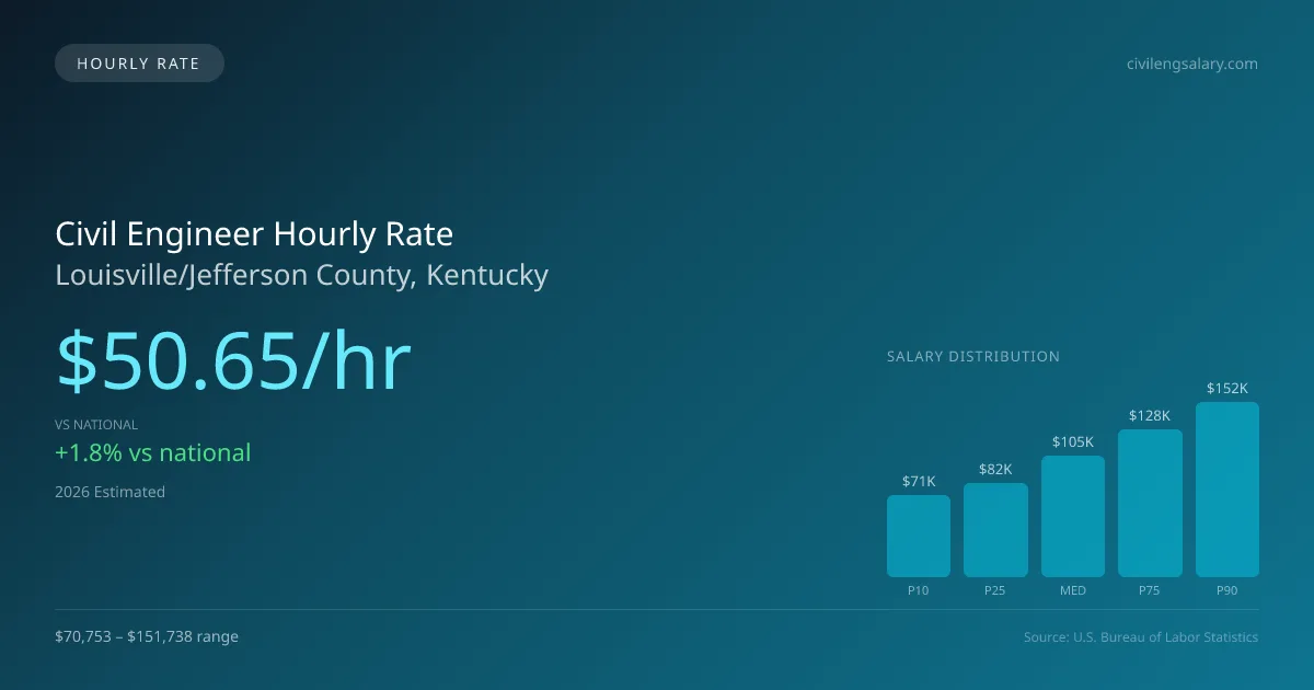 Civil Engineer Hourly Rate in Louisville/Jefferson County, KY — 2026 est., based on 2025 BLS