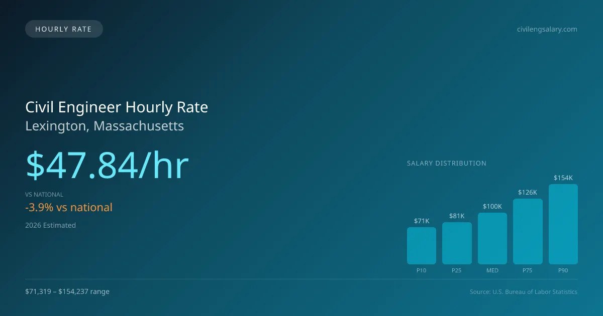 Civil Engineer Hourly Rate in Lexington, MA — 2026 est., based on 2025 BLS
