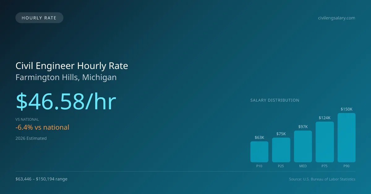 Civil Engineer Hourly Rate in Farmington Hills, MI — 2026 est., based on 2025 BLS