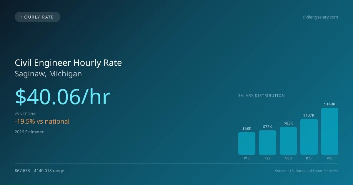 Civil Engineer Hourly Rate in Saginaw, MI — 2026 est., based on 2025 BLS