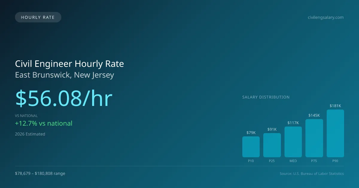 Civil Engineer Hourly Rate in East Brunswick, NJ — 2026 est., based on 2025 BLS