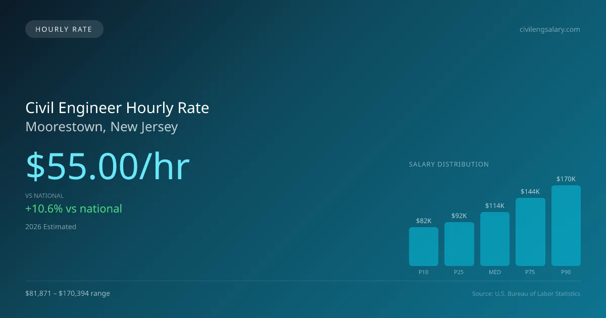 Civil Engineer Hourly Rate in Moorestown, NJ — 2026 est., based on 2025 BLS