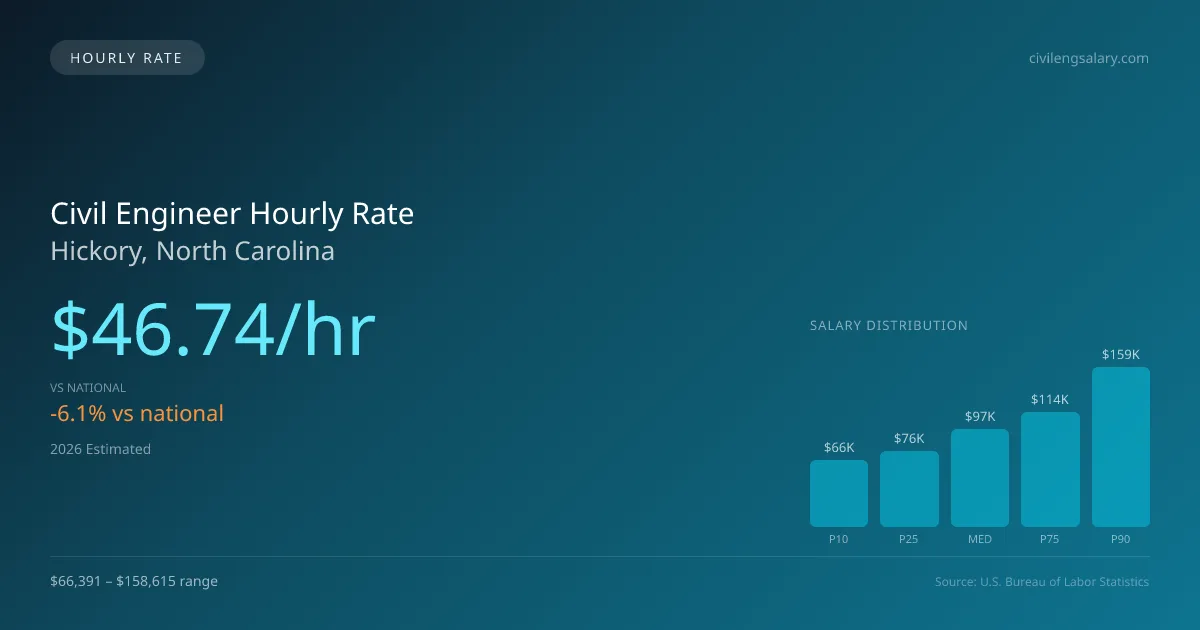 Civil Engineer Hourly Rate in Hickory, NC — 2026 est., based on 2025 BLS