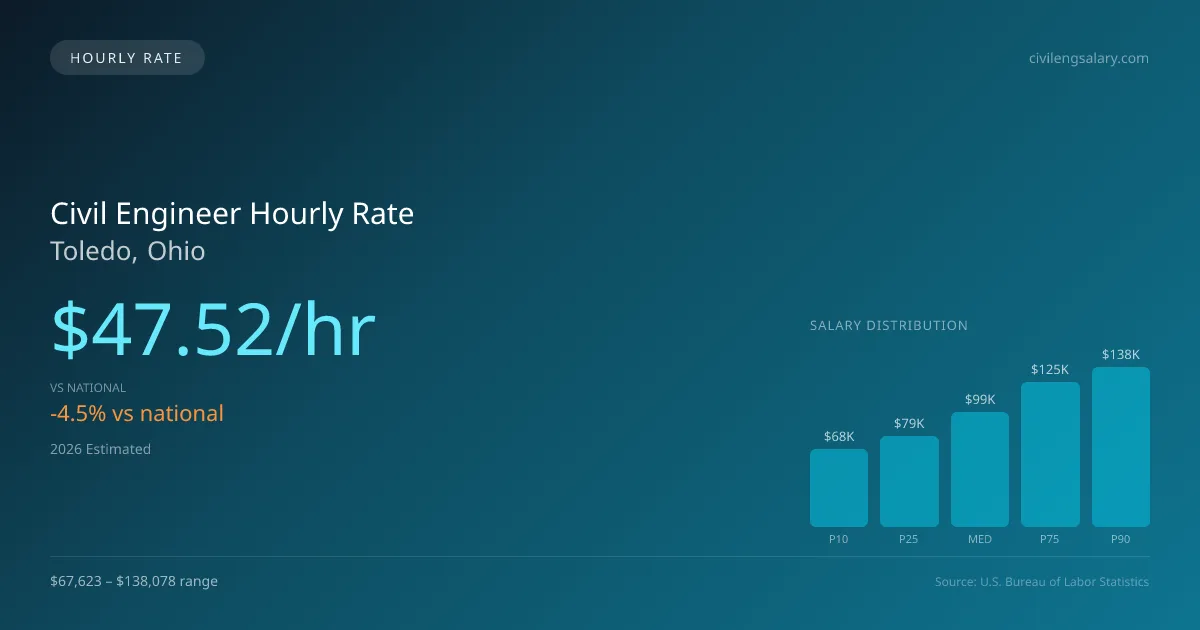 Civil Engineer Hourly Rate in Toledo, OH — 2026 est., based on 2025 BLS