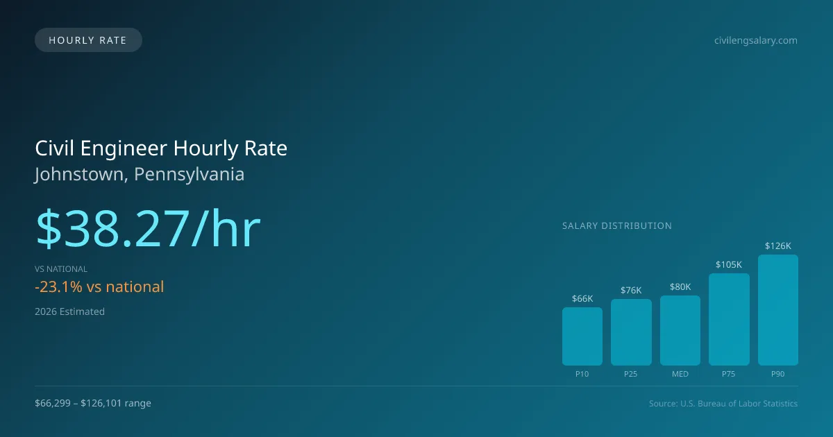 Civil Engineer Hourly Rate in Johnstown, PA — 2026 est., based on 2025 BLS