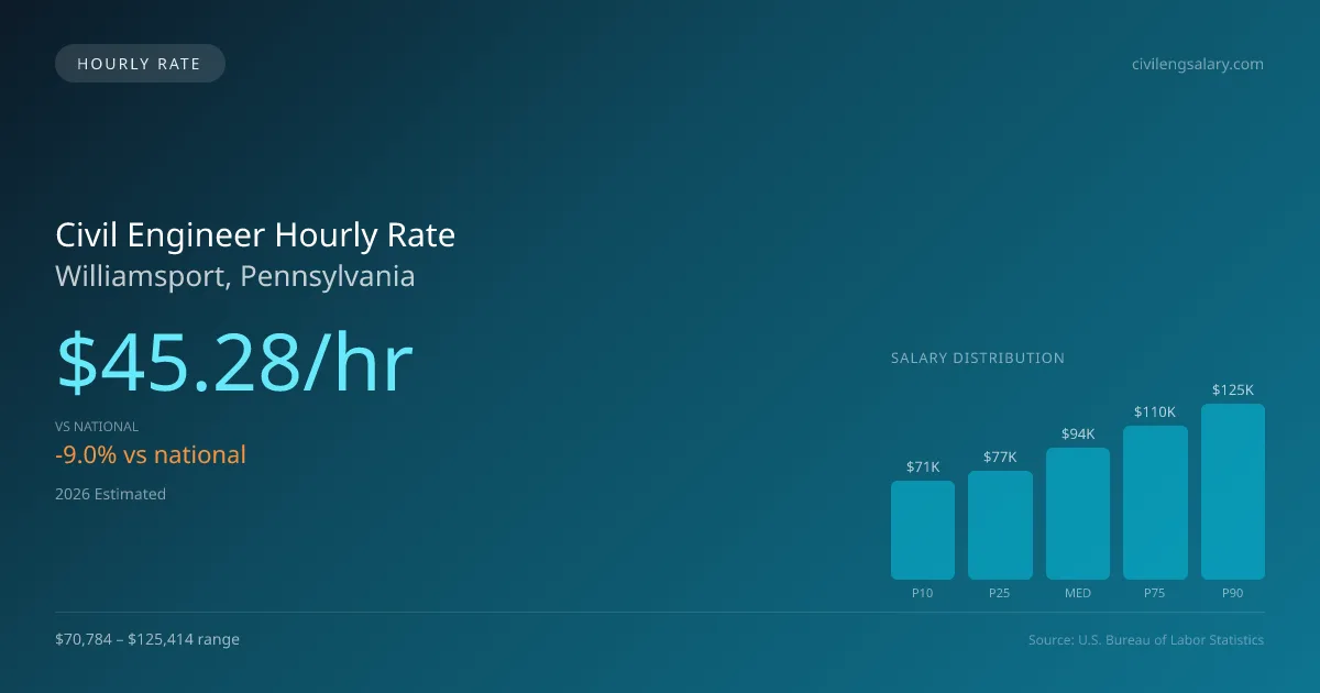 Civil Engineer Hourly Rate in Williamsport, PA — 2026 est., based on 2025 BLS