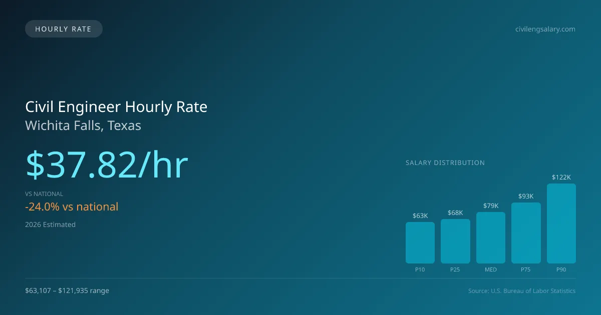 Civil Engineer Hourly Rate in Wichita Falls, TX — 2026 est., based on 2025 BLS