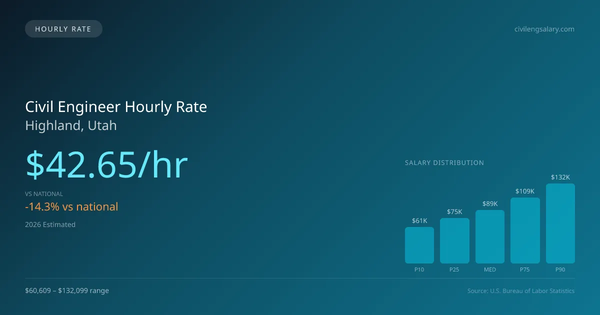 Civil Engineer Hourly Rate in Highland, UT — 2026 est., based on 2025 BLS