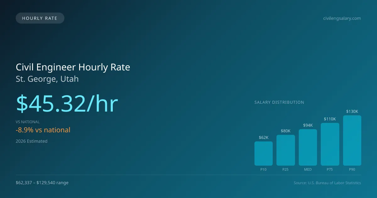 Civil Engineer Hourly Rate in St. George, UT — 2026 est., based on 2025 BLS