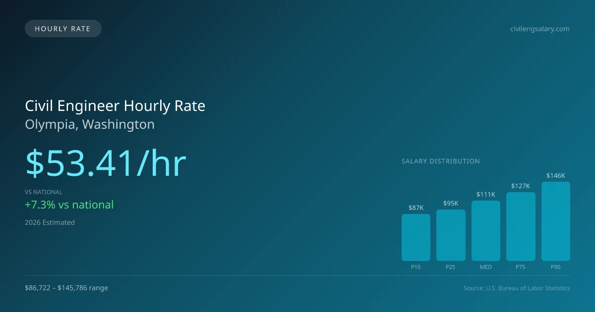 Civil Engineer Hourly Rate in Olympia, WA — 2026 est., based on 2025 BLS