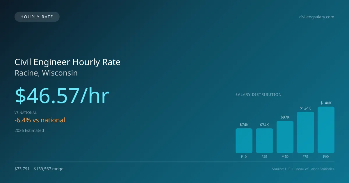Civil Engineer Hourly Rate in Racine, WI — 2026 est., based on 2025 BLS