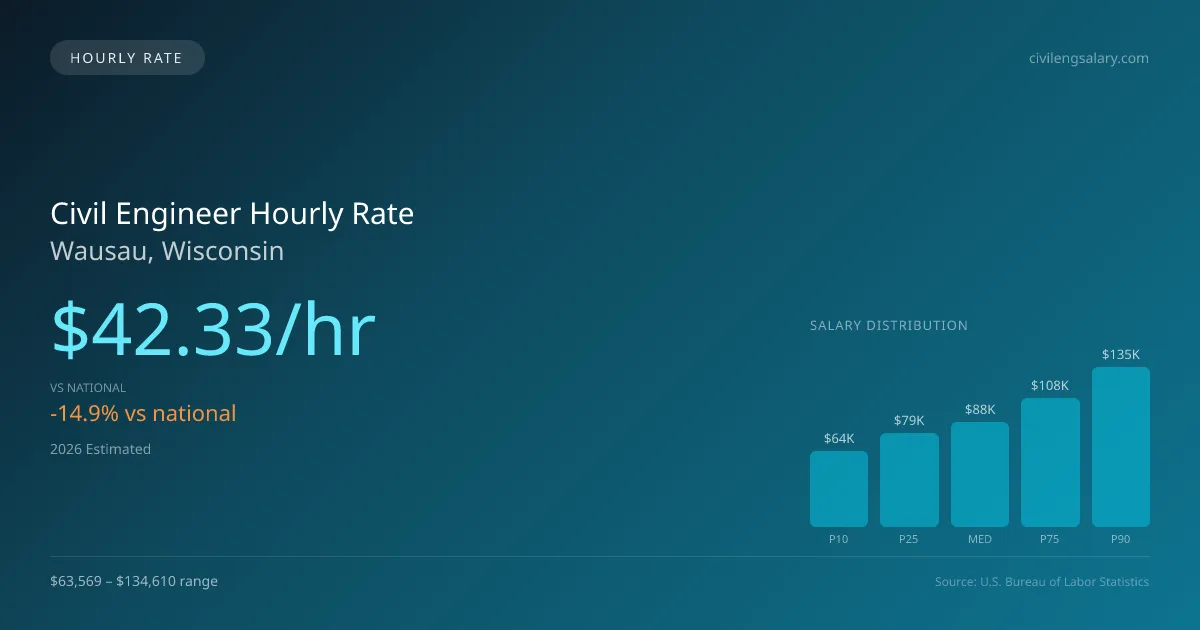 Civil Engineer Hourly Rate in Wausau, WI — 2026 est., based on 2025 BLS