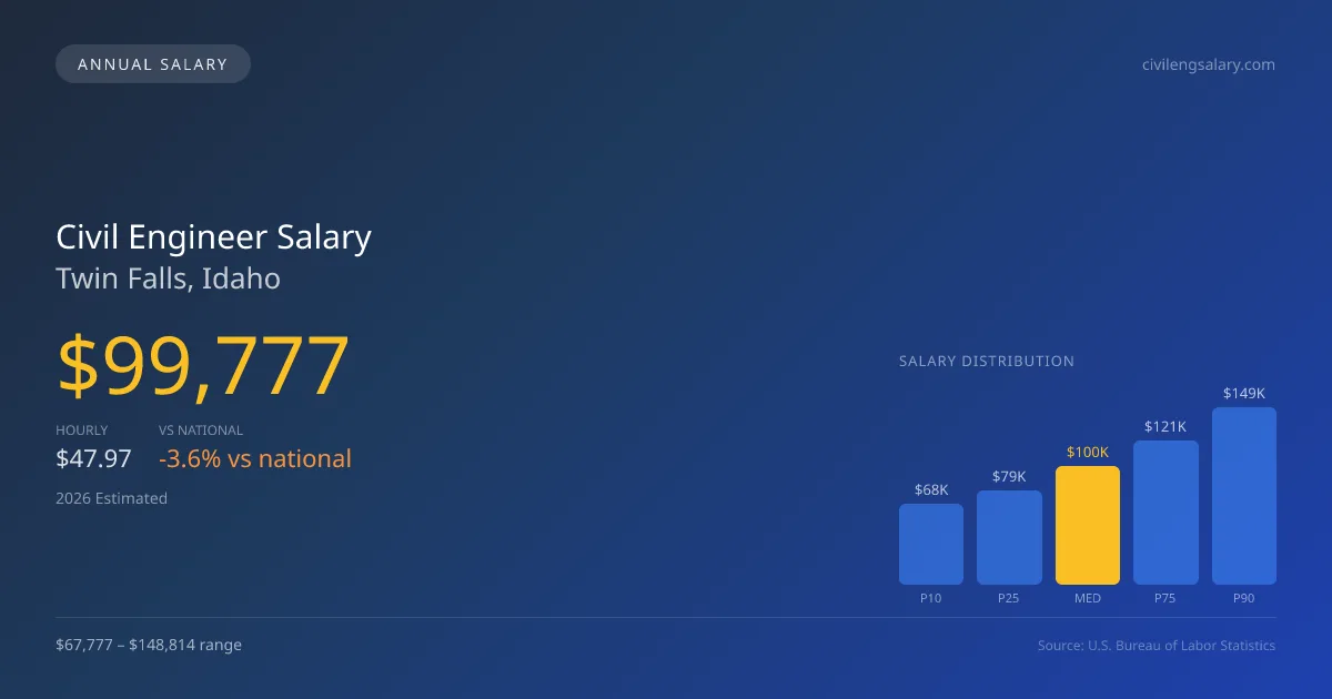 Civil Engineer Salary in Twin Falls, ID — 2026 est., based on 2025 BLS