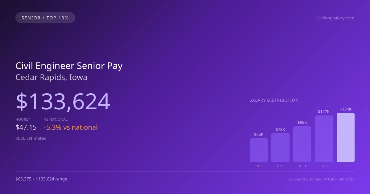 Civil Engineer Senior Salary in Cedar Rapids, IA — 2026 est., based on 2025 BLS