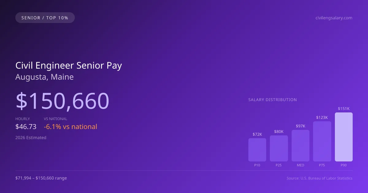 Civil Engineer Senior Salary in Augusta, ME — 2026 est., based on 2025 BLS