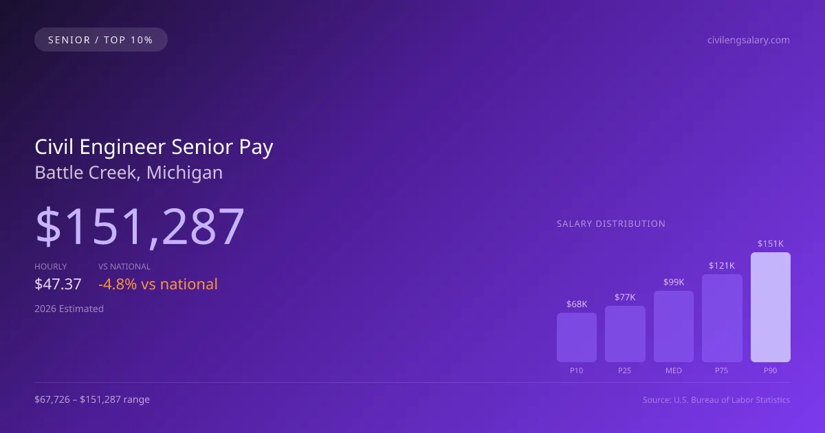 Civil Engineer Senior Salary in Battle Creek, MI — 2026 est., based on 2025 BLS
