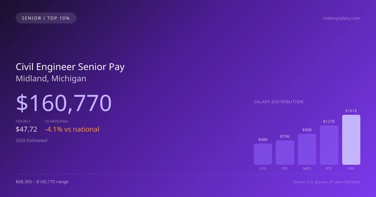Civil Engineer Senior Salary in Midland, MI — 2026 est., based on 2025 BLS