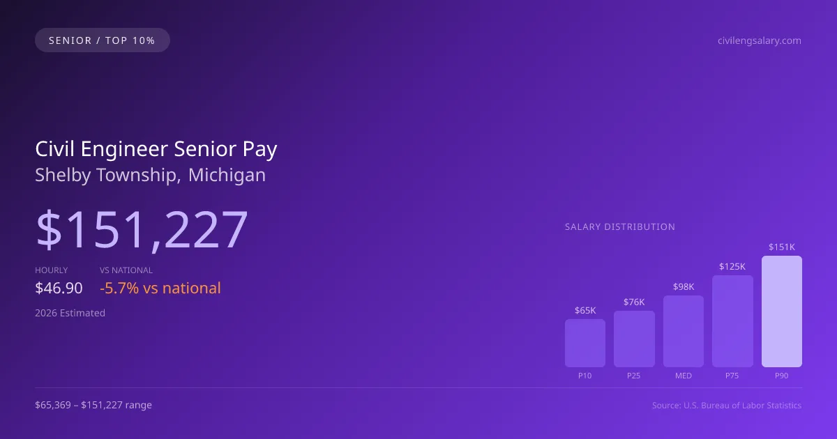 Civil Engineer Senior Salary in Shelby Township, MI — 2026 est., based on 2025 BLS