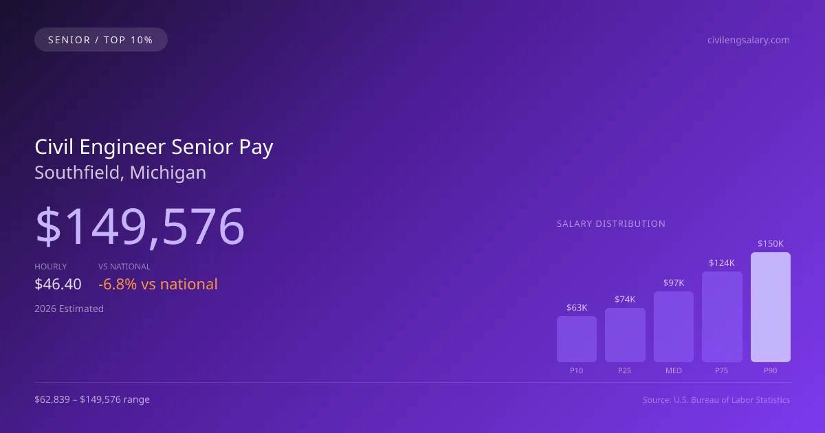 Civil Engineer Senior Salary in Southfield, MI — 2026 est., based on 2025 BLS