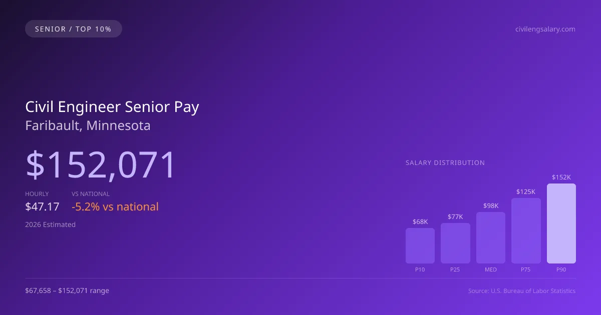 Civil Engineer Senior Salary in Faribault, MN — 2026 est., based on 2025 BLS