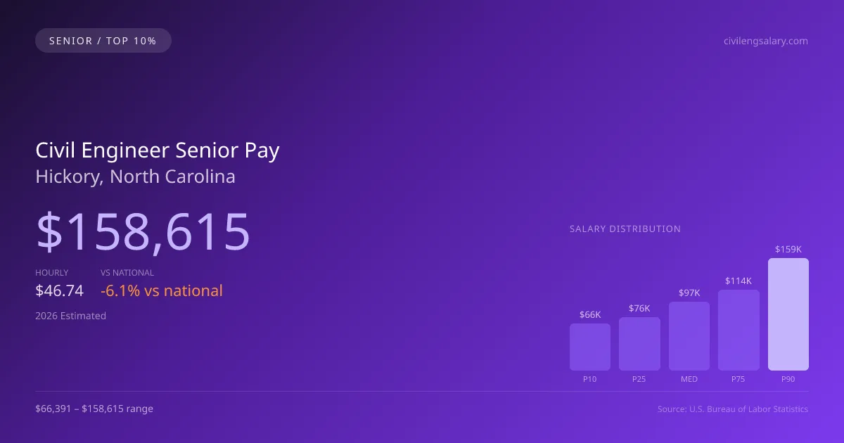 Civil Engineer Senior Salary in Hickory, NC — 2026 est., based on 2025 BLS