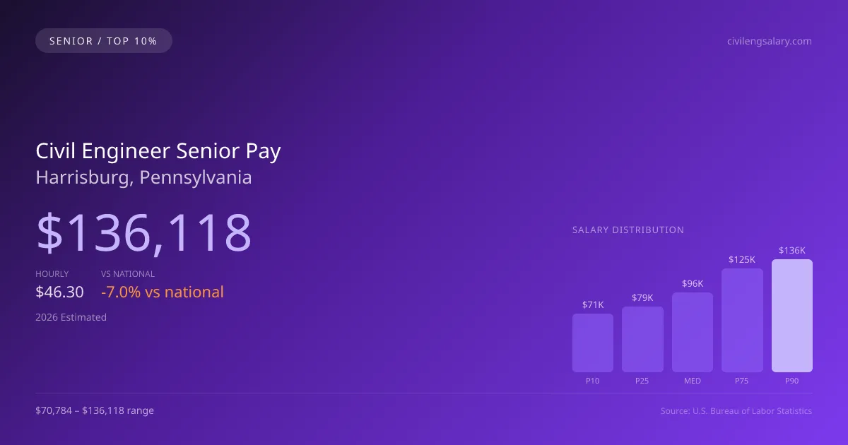 Civil Engineer Senior Salary in Harrisburg, PA — 2026 est., based on 2025 BLS
