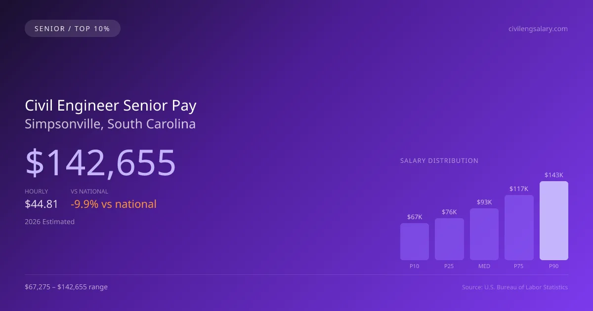 Civil Engineer Senior Salary in Simpsonville, SC — 2026 est., based on 2025 BLS
