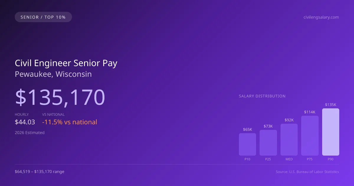 Civil Engineer Senior Salary in Pewaukee, WI — 2026 est., based on 2025 BLS